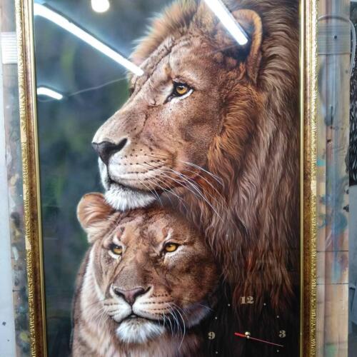 Лев и львица - картина аэрографом